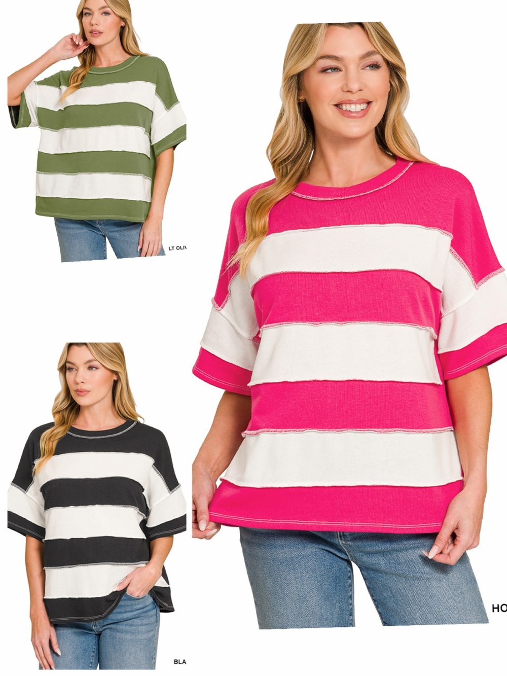 Z15 Zenana FRENCH TERRY STRIPED EXPOSED SEAM TOP Available in 3 colorways